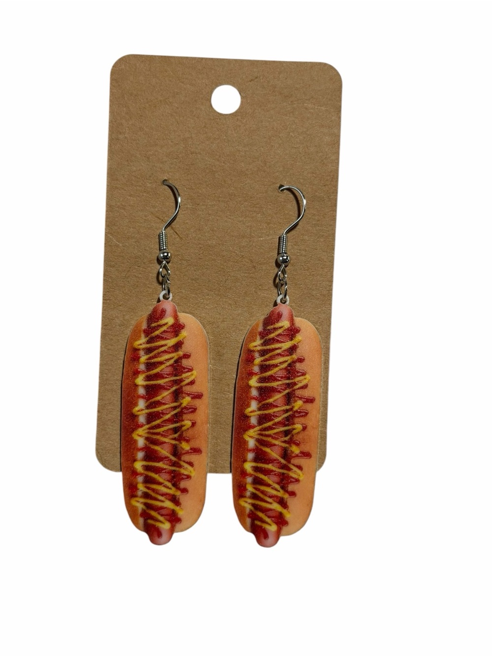 Novelty Hot Dog Dangle Earrings in Red and Yellow